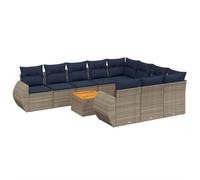 vidaXL Set Divani da Giardino 11 pz con Cuscini in Polyrattan Grigio