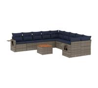 vidaXL Set Divani da Giardino 11 pz con Cuscini in Polyrattan Grigio