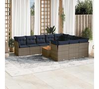 vidaXL Set Divani da Giardino 11 pz con Cuscini in Polyrattan Grigio