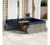 vidaXL Set Divani da Giardino 11 pz con Cuscini in Polyrattan Grigio