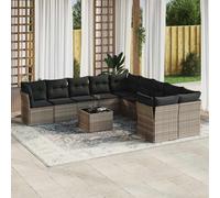 vidaXL Set Divani da Giardino 11 pz con Cuscini in Polyrattan Grigio