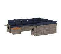 vidaXL Set Divani da Giardino 11 pz con Cuscini in Polyrattan Grigio