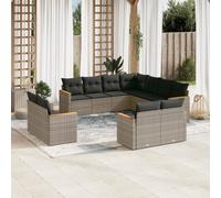 vidaXL Set Divani da Giardino 11 pz con Cuscini in Polyrattan Grigio
