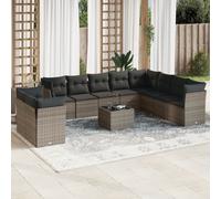 vidaXL Set Divani da Giardino 11 pz con Cuscini in Polyrattan Grigio