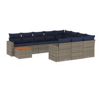 vidaXL Set Divani da Giardino 11 pz con Cuscini in Polyrattan Grigio