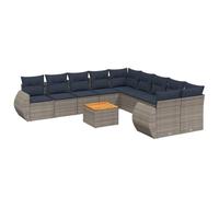 vidaXL Set Divani da Giardino 11 pz con Cuscini in Polyrattan Grigio