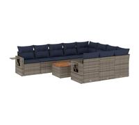 vidaXL Set Divani da Giardino 11 pz con Cuscini in Polyrattan Grigio