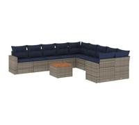 vidaXL Set Divani da Giardino 11 pz con Cuscini in Polyrattan Grigio