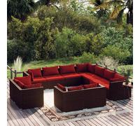 vidaXL Set Divani da Giardino 11 pz con Cuscini in Polyrattan Marrone