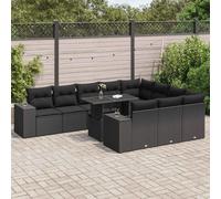 vidaXL Set Divani da Giardino 11 pz con Cuscini in Polyrattan Nero