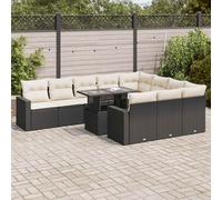 vidaXL Set Divani da Giardino 11 pz con Cuscini in Polyrattan Nero