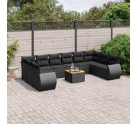 vidaXL Set Divani da Giardino 11 pz con Cuscini in Polyrattan Nero