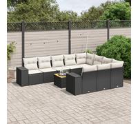 vidaXL Set Divani da Giardino 11 pz con Cuscini in Polyrattan Nero