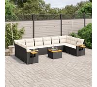 vidaXL Set Divani da Giardino 11 pz con Cuscini in Polyrattan Nero