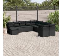 vidaXL Set Divani da Giardino 11 pz con Cuscini in Polyrattan Nero