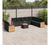 vidaXL Set Divani da Giardino 11 pz con Cuscini in Polyrattan Nero