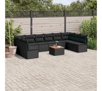 vidaXL Set Divani da Giardino 11 pz con Cuscini in Polyrattan Nero