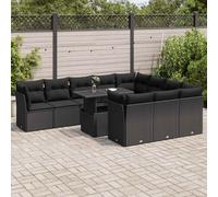 vidaXL Set Divani da Giardino 11 pz con Cuscini in Polyrattan Nero