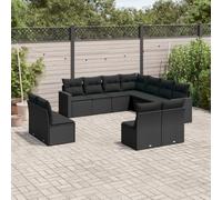 vidaXL Set Divani da Giardino 11 pz con Cuscini in Polyrattan Nero