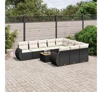 vidaXL Set Divani da Giardino 11 pz con Cuscini in Polyrattan Nero