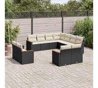vidaXL Set Divani da Giardino 11 pz con Cuscini in Polyrattan Nero