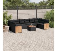 vidaXL Set Divani da Giardino 11 pz con Cuscini in Polyrattan Nero