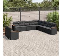 vidaXL Set Divani da Giardino 11 pz con Cuscini in Polyrattan Nero