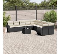 vidaXL Set Divani da Giardino 11 pz con Cuscini in Polyrattan Nero