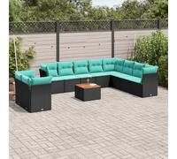 vidaXL Set Divani da Giardino 11 pz con Cuscini in Polyrattan Nero