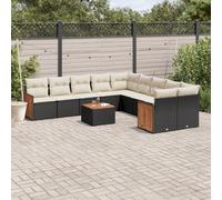 vidaXL Set Divani da Giardino 11 pz con Cuscini in Polyrattan Nero