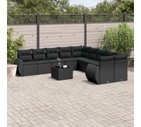 vidaXL Set Divani da Giardino 11 pz con Cuscini in Polyrattan Nero