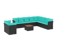 vidaXL Set Divani da Giardino 11 pz con Cuscini in Polyrattan Nero