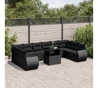 vidaXL Set Divani da Giardino 11 pz con Cuscini in Polyrattan Nero