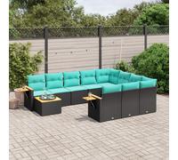 vidaXL Set Divani da Giardino 11 pz con Cuscini in Polyrattan Nero
