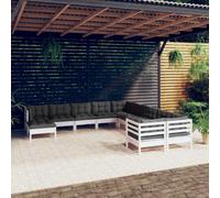 vidaXL Set Divani da Giardino 11 pz con Cuscini Legno di Pino Bianco