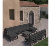 vidaXL Set Divani da Giardino 11 pz con Cuscini Massello di Pino Nero