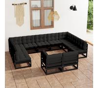 vidaXL Set Divani da Giardino 11 pz con Cuscini Massello di Pino Nero