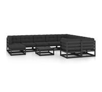 vidaXL Set Divani da Giardino 11 pz con Cuscini Massello di Pino Nero