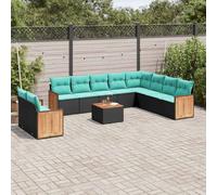vidaXL Set Divani da Giardino 11 pz con Cuscini Nero in Polyrattan