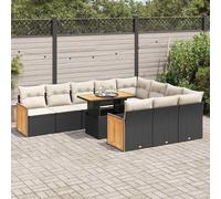 vidaXL Set Divani da Giardino 11 pz con Cuscini Polyrattan Acacia Nero
