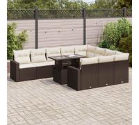 vidaXL Set Divani da Giardino 11 pz con Cuscini Polyrattan Marrone