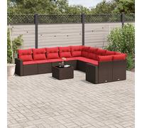 vidaXL Set Divani da Giardino 11 pz con Cuscini Polyrattan Marrone