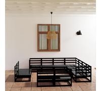 vidaXL Set Divani da Giardino 11 pz Nero in Legno Massello di Pino