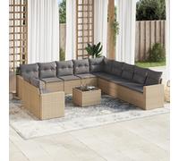 vidaXL Set Divani da Giardino 12 pz con Cuscini Beige in Polyrattan