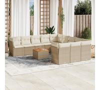 vidaXL Set Divani da Giardino 12 pz con Cuscini Beige in Polyrattan