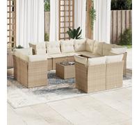 vidaXL Set Divani da Giardino 12 pz con Cuscini Beige in Polyrattan