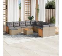 vidaXL Set Divani da Giardino 12 pz con Cuscini Beige in Polyrattan