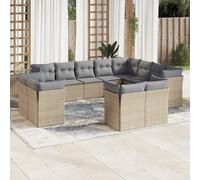 vidaXL Set Divani da Giardino 12 pz con Cuscini Beige in Polyrattan