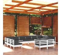 vidaXL Set Divani da Giardino 12 pz con Cuscini Bianchi Legno di Pino