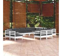 vidaXL Set Divani da Giardino 12 pz con Cuscini Bianchi Legno di Pino